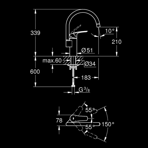 خلاط مطبخ جروهي يورو سمارت رقبة عالية بمقبض واحد ك...