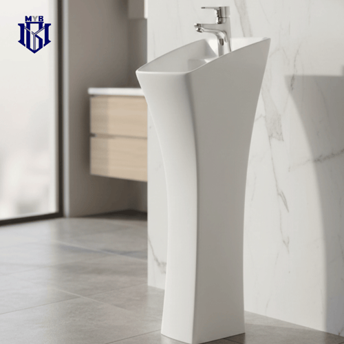 مغسلة عامود سيراميك برونزو آي كاست أبيض - تصميم نح...