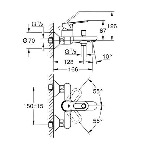 خلاط بانيو جروهي باولوب (BauLoop) حائطي كروم - مقب...