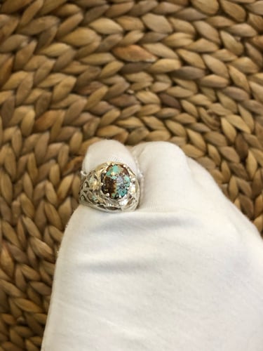 خاتم الفضة بحجر الفيروز الإيراني نشابوري أصلي صياغ...