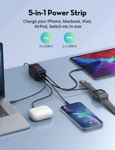 راف باور - RP-PC1045 PD GaN منصة شحن بـ3 منافذ تاي...