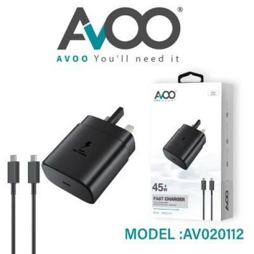 شاحن افو 45 واط تايب سي + USB-AVO 45W Dual Port Fa...