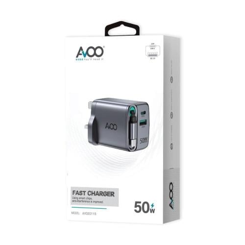شاحن افو 50 واط تايب سي + USB- AVO 50W USB-C + USB...