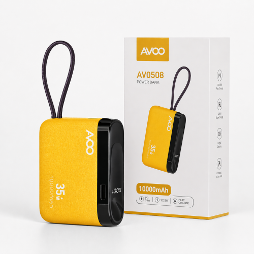 AVOO AV0508 Power Bank 10000mAh capacity with 35W fast charging with integrated Type‑C cable