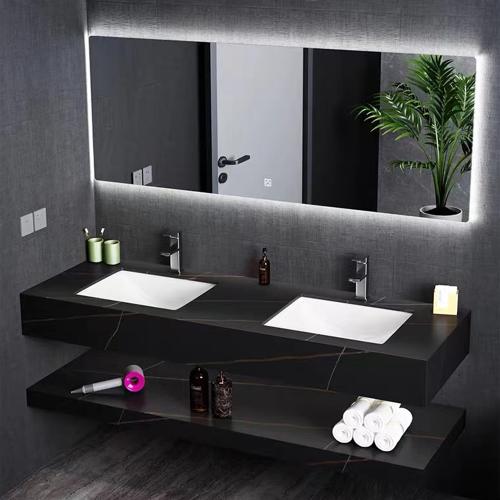 مغسلة ديكور بألواح الأردواز الصخرية حوضين اسود