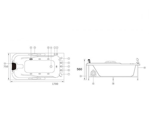 جاكوزى حوض استحمام مساج 56*80*170 سم