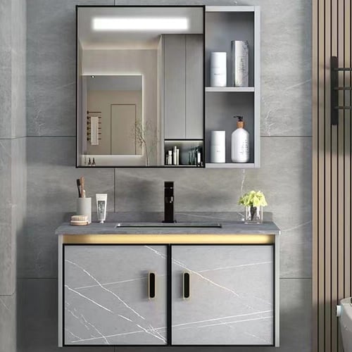 مغسلة حمام فاخرة بدولاب ومرآة مقاس 80 سم