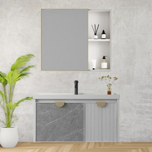 مغسلة حمام بدولاب ومرايا 80 سم من هاتكو تصميم يلائ...