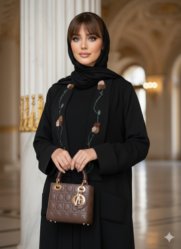 عباية كريب تطريز يدوي ورد بالياقه