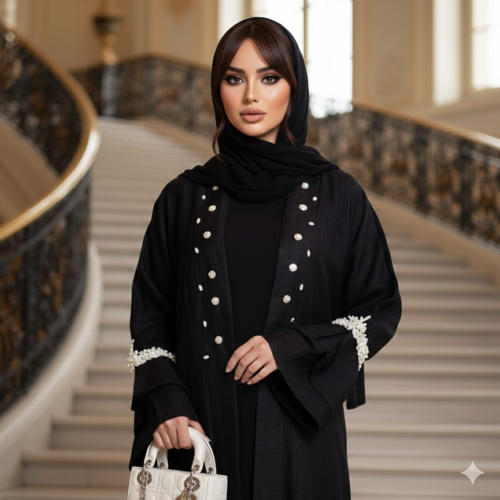 عبايه لنن لولو زراعي شغل يدوي فنتج