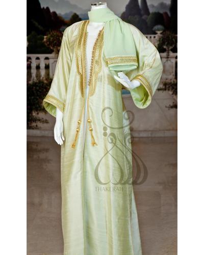 بشت كلاسيك أخضر فاتح تفتا مبطنة بالشيفون وتطريز ذه...