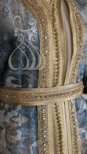 تكشيطة مغربية مناسبات - ازرق ورصاصي - تطريز