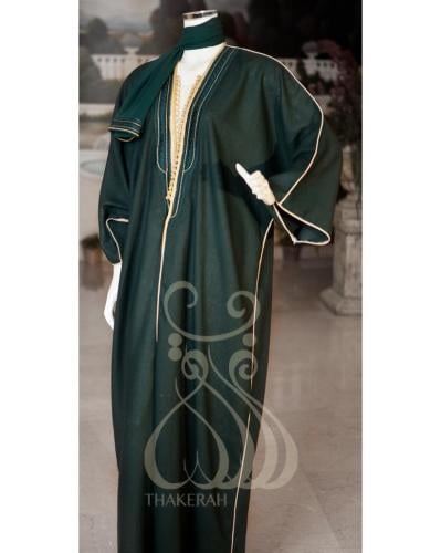 بشت كلاسيك أخضر غامق الخامة لينين وتطريز بنفس اللو...