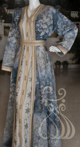 تكشيطة مغربية مناسبات - أزرق مع رصاصي - تطريز