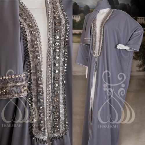 بشت كلاسيك شتوي - رصاصي غامق مشغول يدوياً بالخرز