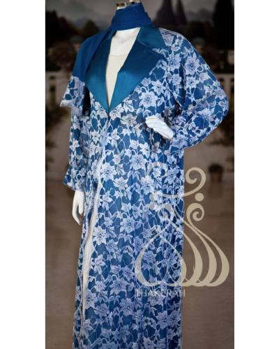 دانتيل فاخر لون أزرق مع رصاصي مبطّن بالشيفون