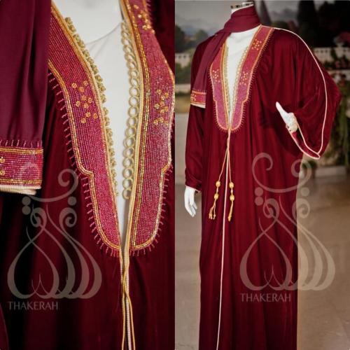 بشت مخمل حرير - عنابي منظوم يدويا بالكرستال