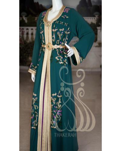 تكشيطة مغربية مناسبات - أخضر مشغول بالتطريز والخرز