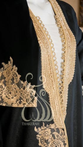 بشت كلاسيك أسود لينن + دانتيل ذهبي من الجنب والخلف...