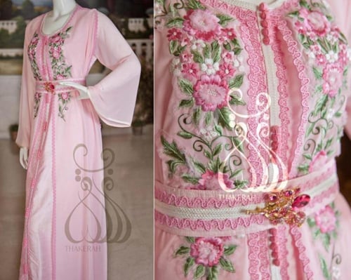 قفطان مغربي مناسبات - زهري - تطريز