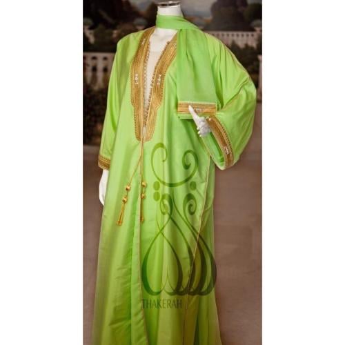 بشت كلاسيك فستقي تفتا مبطنة بالشيفون + كم تطريز ال...