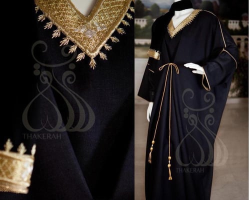 بشت كلاسيك مقفل الخامة لينين اللون أسود التطريز ذه...