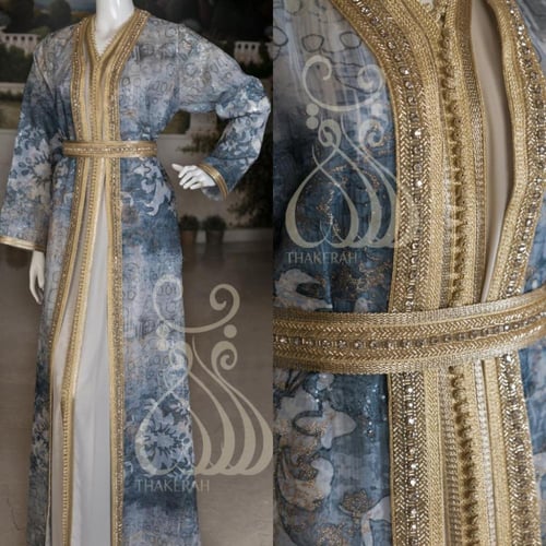 تكشيطة مغربية مناسبات - ازرق ورصاصي - تطريز