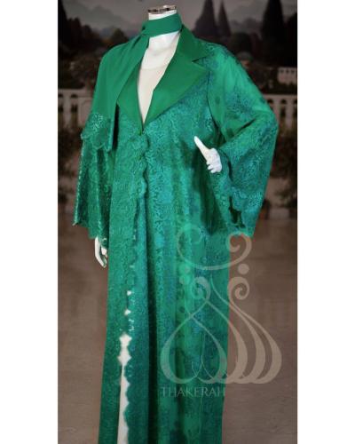 دانتيل لون أخضر فاخر مبطّن بالشيفون