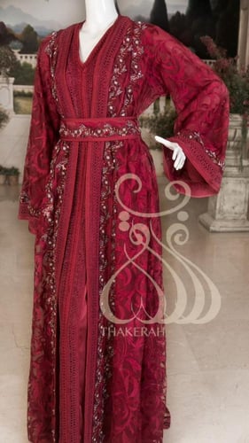 تكشيطة مغربية مناسبات - عنابي -شك وتطريز