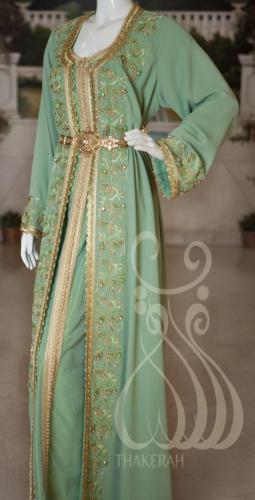 تكشيطة مغربية مناسبات - أخضر فاتح مشغول بالتطريز و...