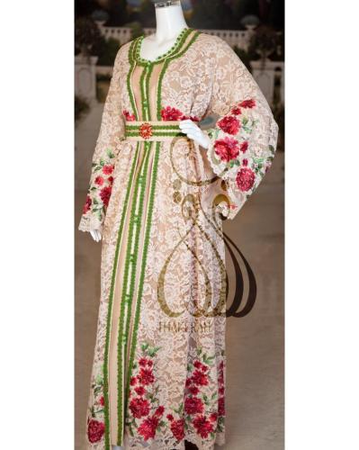 تكشيطة مغربية دانتيل مطرزة - بيج غامق