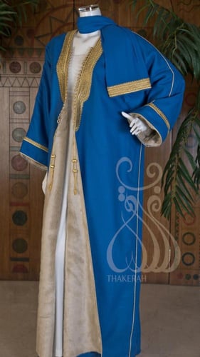 بشت كلاسيك لينن أزرق نيلي مبطن بالفرو الثقيل بتطري...