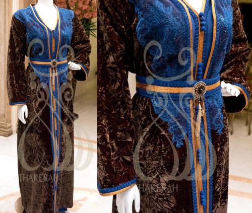 تكشيطة مغربية مناسبات - مخمل بني واطراف اورنج