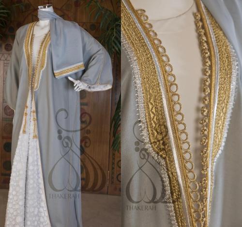 بشت كلاسيك لينن رصاصي مبطن بالفرو السكري بتطريز ال...