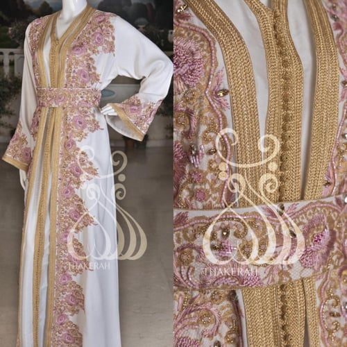 تكشيطة مغربية مناسبات - ابيض مع دانتيل مشغول بالتط...