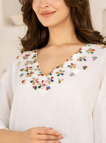 تالة 26جلابية تطريز يدوي أبيض ( قطن 100%)