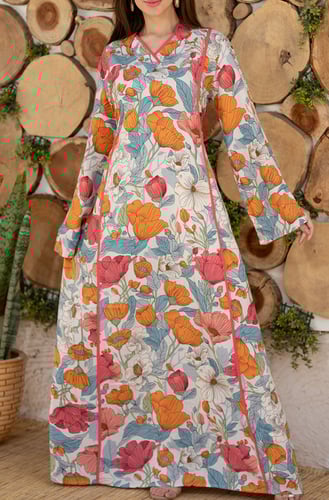 جلابية حرير 12 وردي ( قطن 100%)