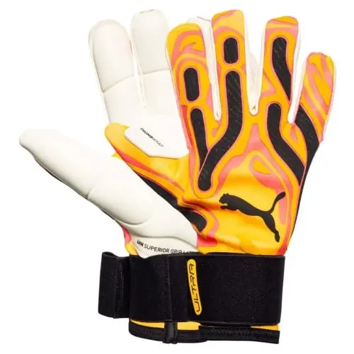 GOALKEEPER GLOVES ULTRA ULTIMATE HYBRID FOREVER FASTER - SUN STREAM/SUNSET GLOW/PUMA BLACK