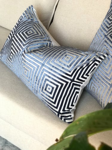 غطاء وسادة مفتاح جريك شانيل أزرق رمادي مستطيل