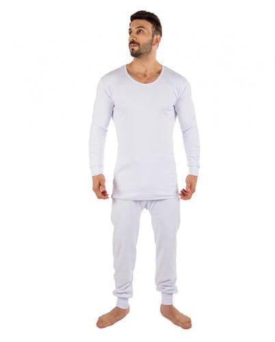 بيجاما رجالي كم طويل انترلوك ابيض