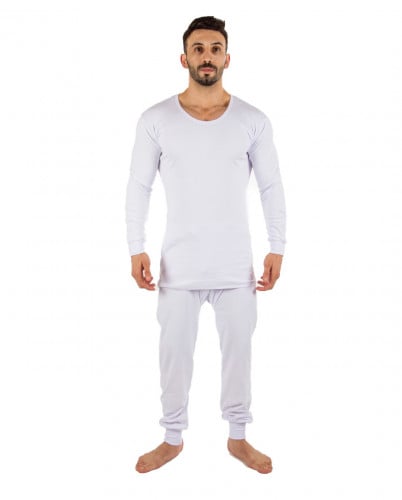 بيجاما رجالي كم طويل انترلوك ابيض