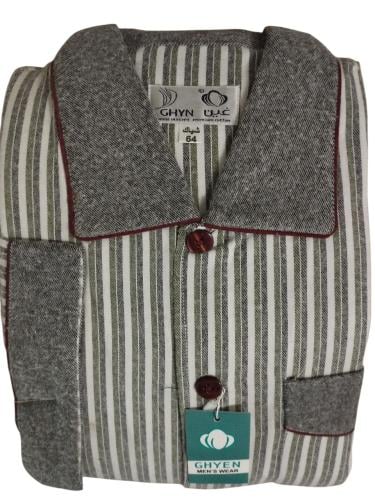 بيجاما رجالي شتوي مقلم ابيض رمادي - غين