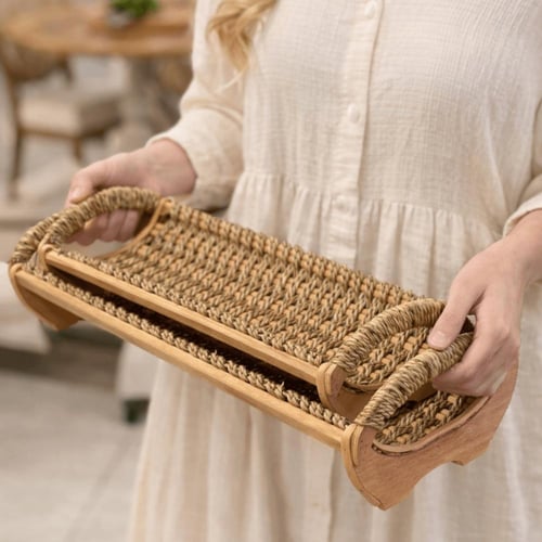 صينية تقديم خشب وخوص