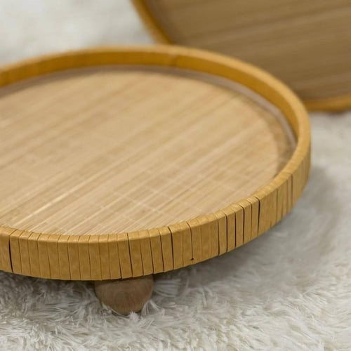 صينية تقديم راتان خشب دائرية