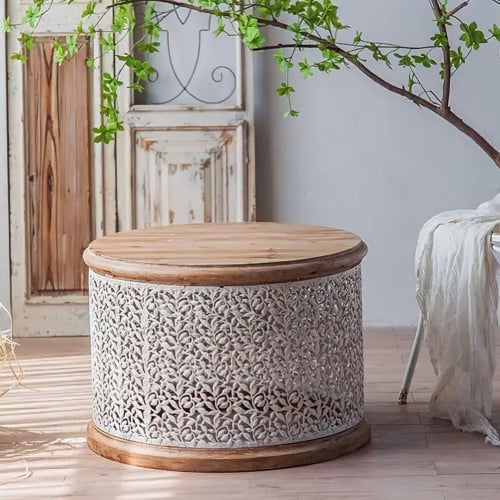 طاولة قهوة كلاسك خشب و حديد كبيرة