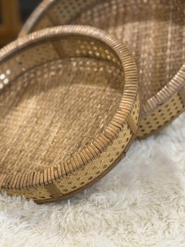 صينية تقديم راتان خشب دائرية