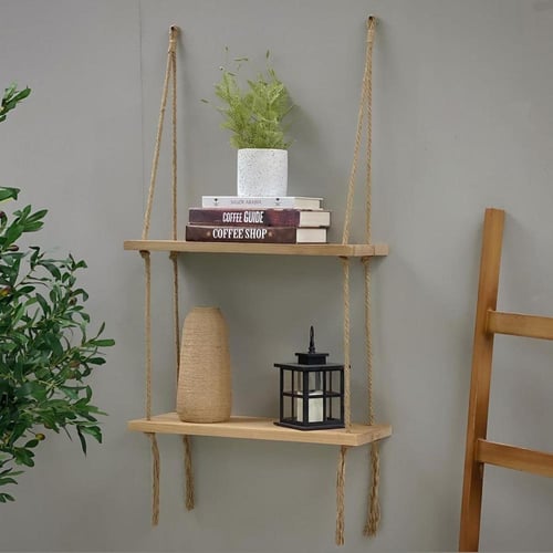 رف جداري خشب بحبل