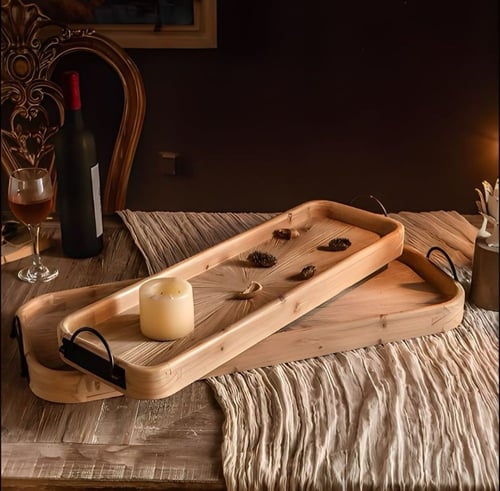 طقم صواني خشب قطعتين