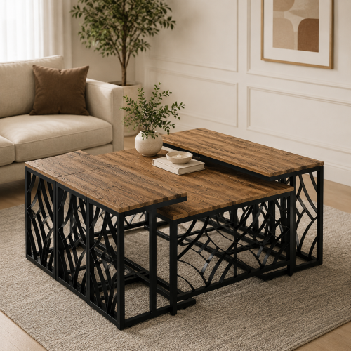 طقم شاي خشب مستطيل 1+6 C173 BROWN
