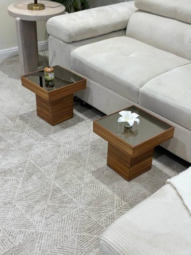 طقم طاولة ارضي زجاج مرايا مع 4 خدمة - تصميم عصري